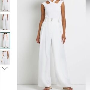 River Island White Pleated Wide Leg Trousers, size 8, (UK 12), NWOT